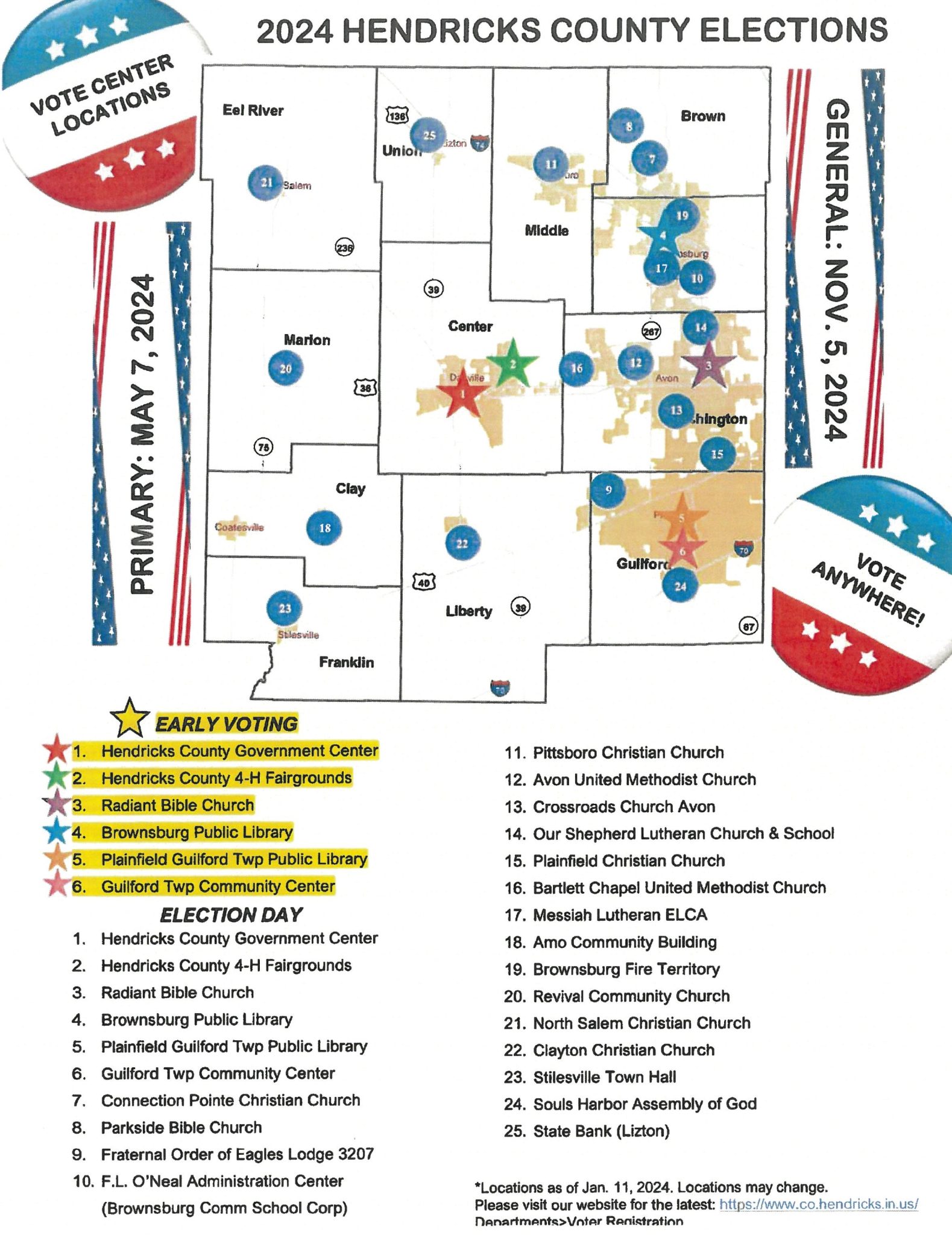 Hendricks County Early and General Election Voting Locations